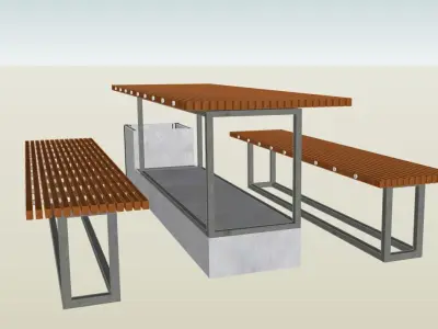 Picnic Table with Integrated Benches and planter Low-poly 3D model