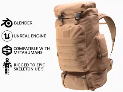 Hiking Backpack 75 - All MH Bodies and UE5 Skeletons - Rigged Low-poly 3D model
