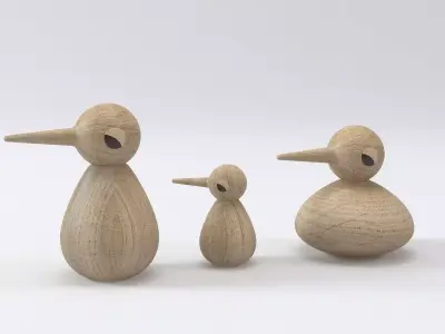 Birds three wooden 3D model