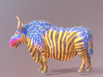 Mythical Zebra COW CHAWING IDLE 3D model