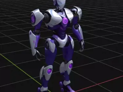Futuristic Purple Silver Robot Character Low-poly 3D model