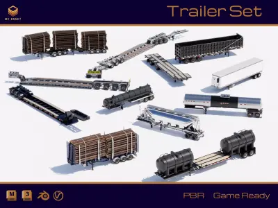Trailers Set Low-poly 3D model