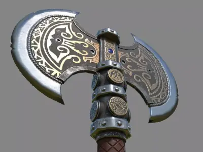 Axe stylized kazakh ornament - Game Ready Low-poly 3D model