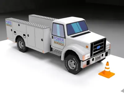 Low Poly VR Toonish Service Utility Truck Low-poly 3D model