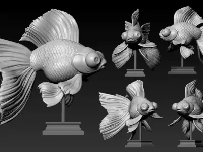 GoldFish four statues Free 3D print model