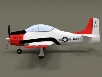 Low Poly T-28 Trojan Training Airplane Low-poly 3D model