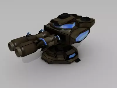 Sci-fi Low-poly Cannon Turret Low-poly 3D model