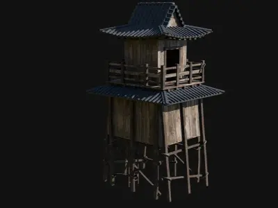 JAPANESE TOWER WATCHTOWER WALLS FEUDAL FENCE COLLECTION Low-poly 3D model