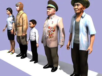 Character Set old man wearing hat 3D model