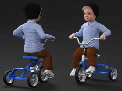 One Year Old Toddler on a Tricycle 3D model