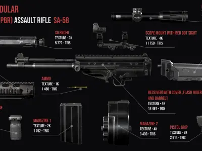 Tactical modular assault rifle DS Arms SA 58 FAL  Low-poly 3D model