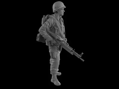 USA soldier with machine gun 1960 3D print model
