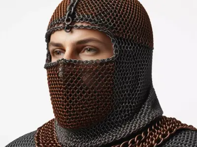 Medieval Chainmail Coif Armor Set 3D model