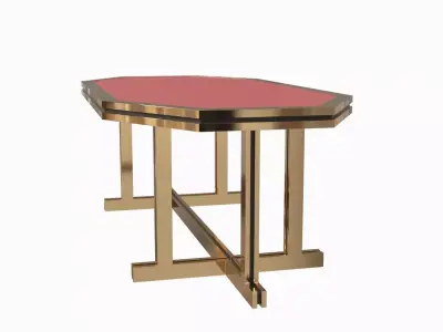 Unique Red Lacquer and Brass Dining Table 1970s 3D model