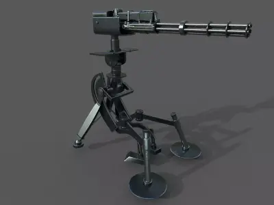 Minigun 3D Model gun on tripod Low-poly 3D model