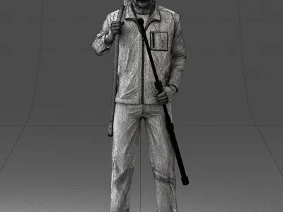 000337 Older Man with Rifle and Fishing Rod 0206 3D model