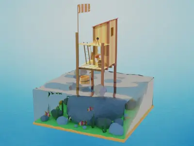 Low Poly Hut on the Ocean 3D Model Low-poly 3D model