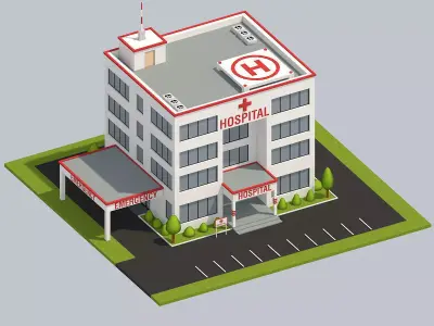 Low Poly Hospital building Low-poly 3D model