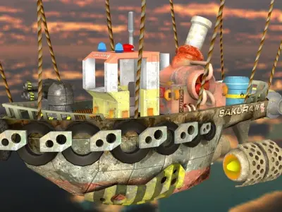 Steam Punk Tug Boat Low-poly 3D model