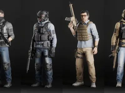 Modular Casual Military Soldier Low-poly 3D model