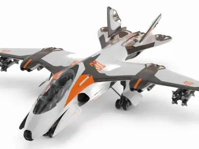 Futuristic Military Fighter Jet White Rigged 3D model purchase