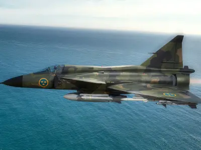 Saab 37 ViggenForest-High Quality Textures with Cocpit-Fully Rig Low-poly 3D model