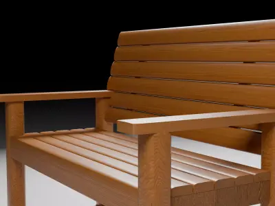 wooden bench Low-poly 3D model 11