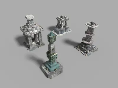 4 low poly temple pillars collection Low-poly 3D model