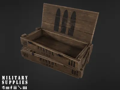 Military Supplies Pack - Wooden Ammo Boxes Low-poly 3D model