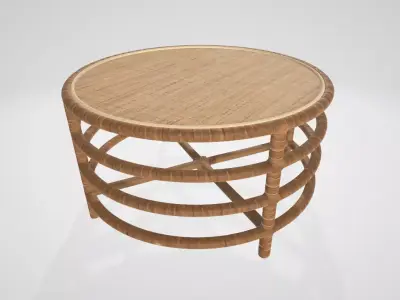 Storied Home Rattan and Banana Leaf Round Coffee Table Free low-poly 3D model