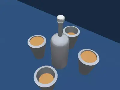 Shampan bottle and glass Free low-poly 3D model