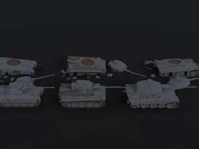 Cartoon Dieselpunk tanks Polygonal Style Low-poly 3D model