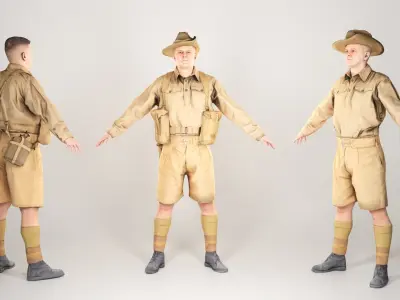 Animated Australian infantryman character from World War 2 91 Low-poly 3D model