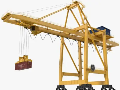 Quayside Container Crane with Container Rigged 3D model