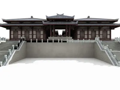 Chinese ancient architecture Low-poly 3D model