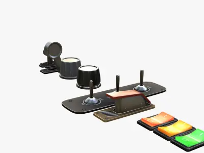 Control Panel Set - OnOff Switch -  Button - Rotary Knob Low-poly 3D model