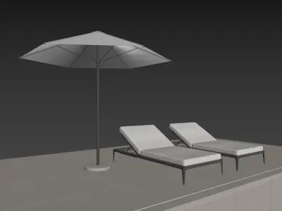 Swimming pool sunbed beach umbrella 3D model