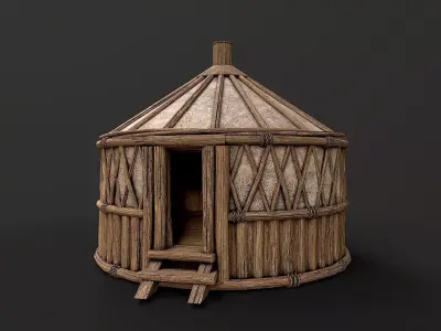 Traditional Yurt Nomads Tent with Interior 5 Low Poly PBR Low-poly 3D model