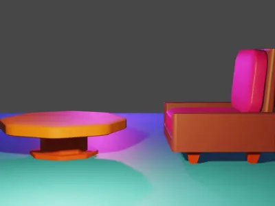 Free low poly single sofa or couch and a table  Free low-poly 3D model