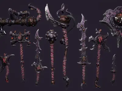 Fantasy brute weapons Low-poly 3D model