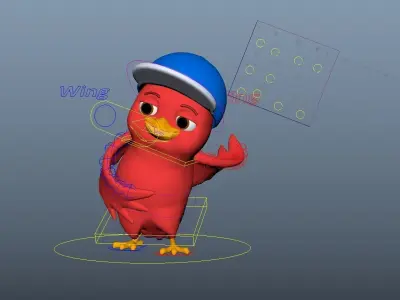 Cartoon Bird with Hat Low-poly 3D model