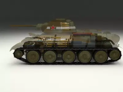T-34 76 Interior Engine Bay Camo Full 3D model
