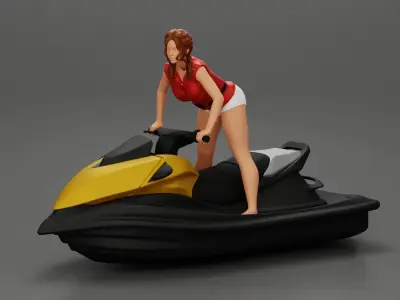 Beautiful girl riding standing up on a speeding jetski 3D print model