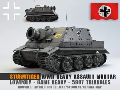 Low Poly Sturmtiger ww2 german heavy assault mortar Low-poly 3D model