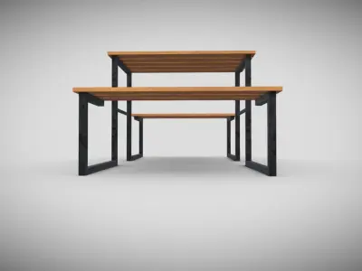 Outdoor Bench Low-poly 3D model 2