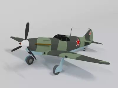 Low Poly Cartoon LaGG-3 WWII Airplane Low-poly 3D model