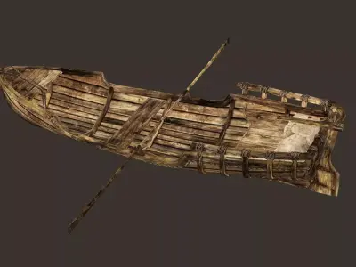 Viking Wooden Boat Game-Ready Low-poly 3D Model Low-poly 3D model