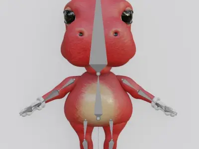 Cute cartoon rigged red hippo Free 3D model