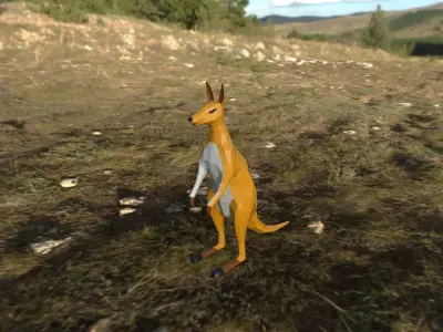 Low-poly Cangaroo kangaroo in field Low-poly 3D model