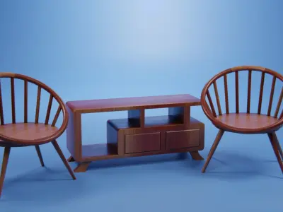 Set Wooden Furniture 5 3D model
